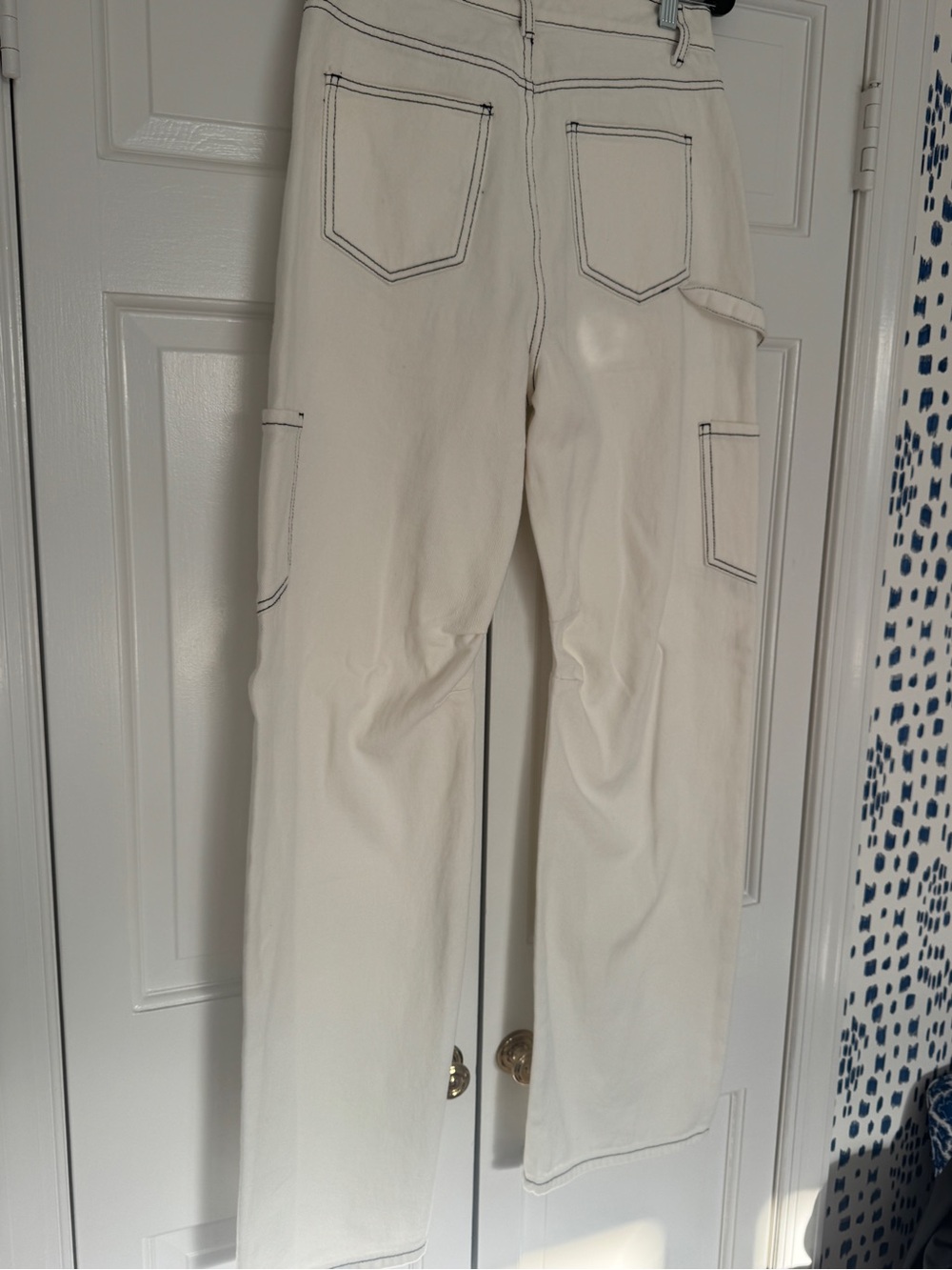 Lioness Cream Carpenter Cargo Pants with Dark Contrast Stitching - Picture 4 of 5